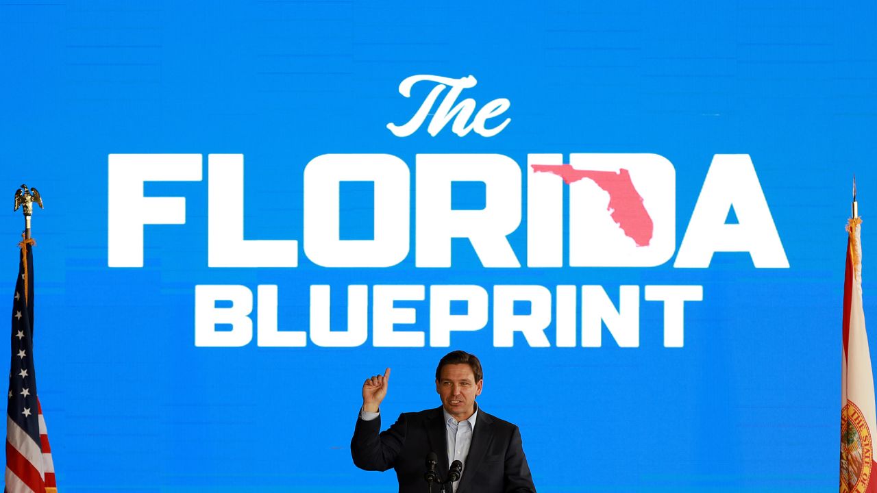 Florida Gov. Ron DeSantis speaks during an event spotlighting his newly released book,