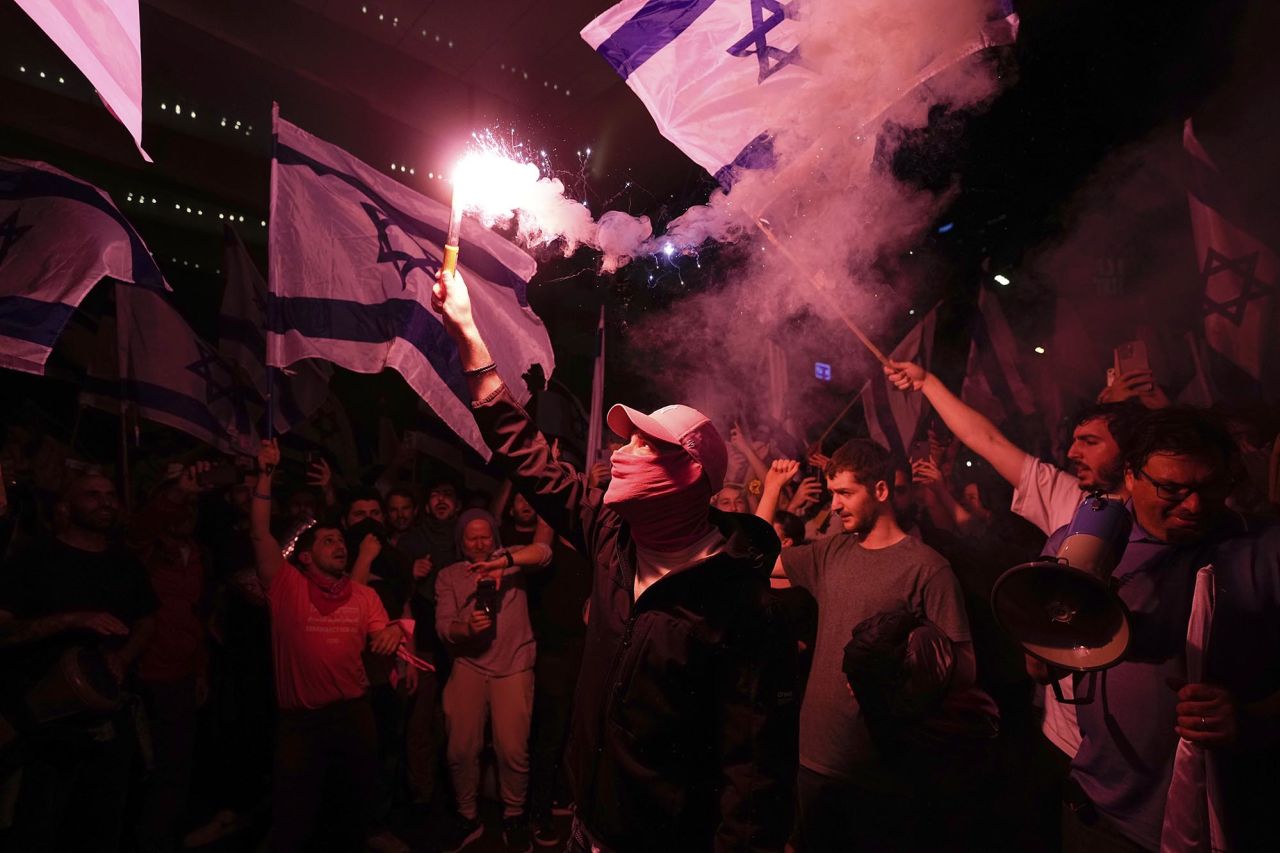 Protesters block a highway in Tel Aviv on March 27.