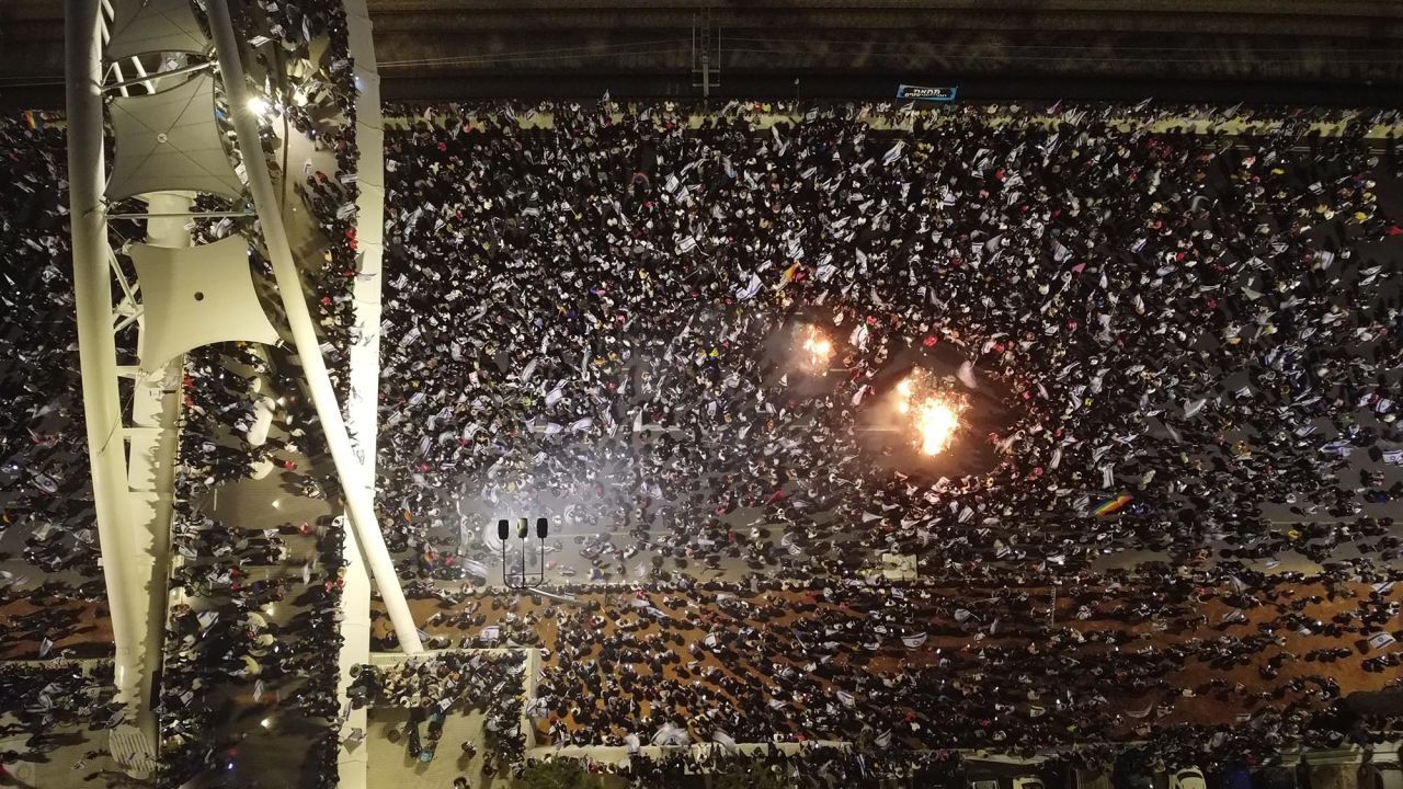 Israelis protest in Tel Aviv on March 26.