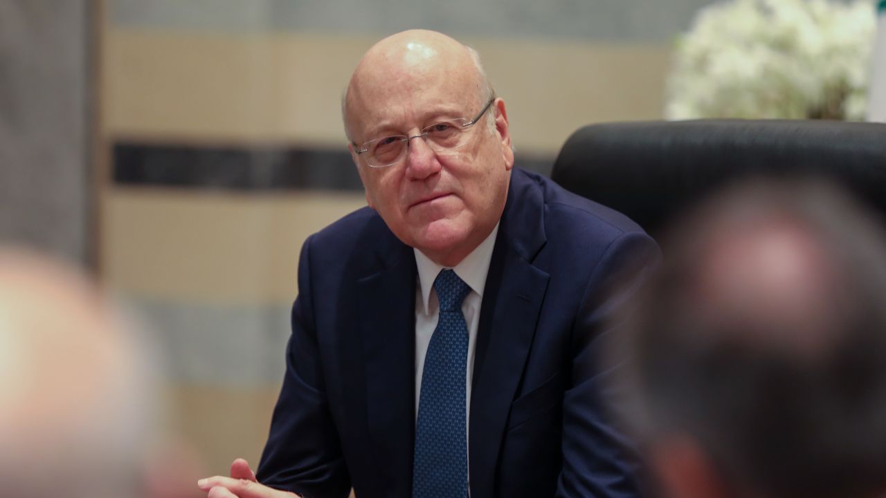 Caretaker Prime Minister Najib Mikati chairs a meeting in downtown Beirut, on March 27.