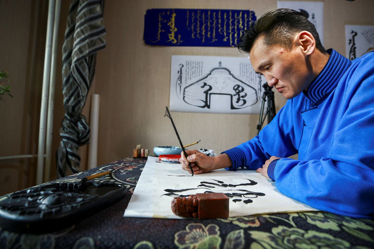 <strong>Ancient calligraphy:</strong> Mongol bichig, a traditional Mongolian script written from top to bottom and read from left to right, has also seen a resurgence in recent years.