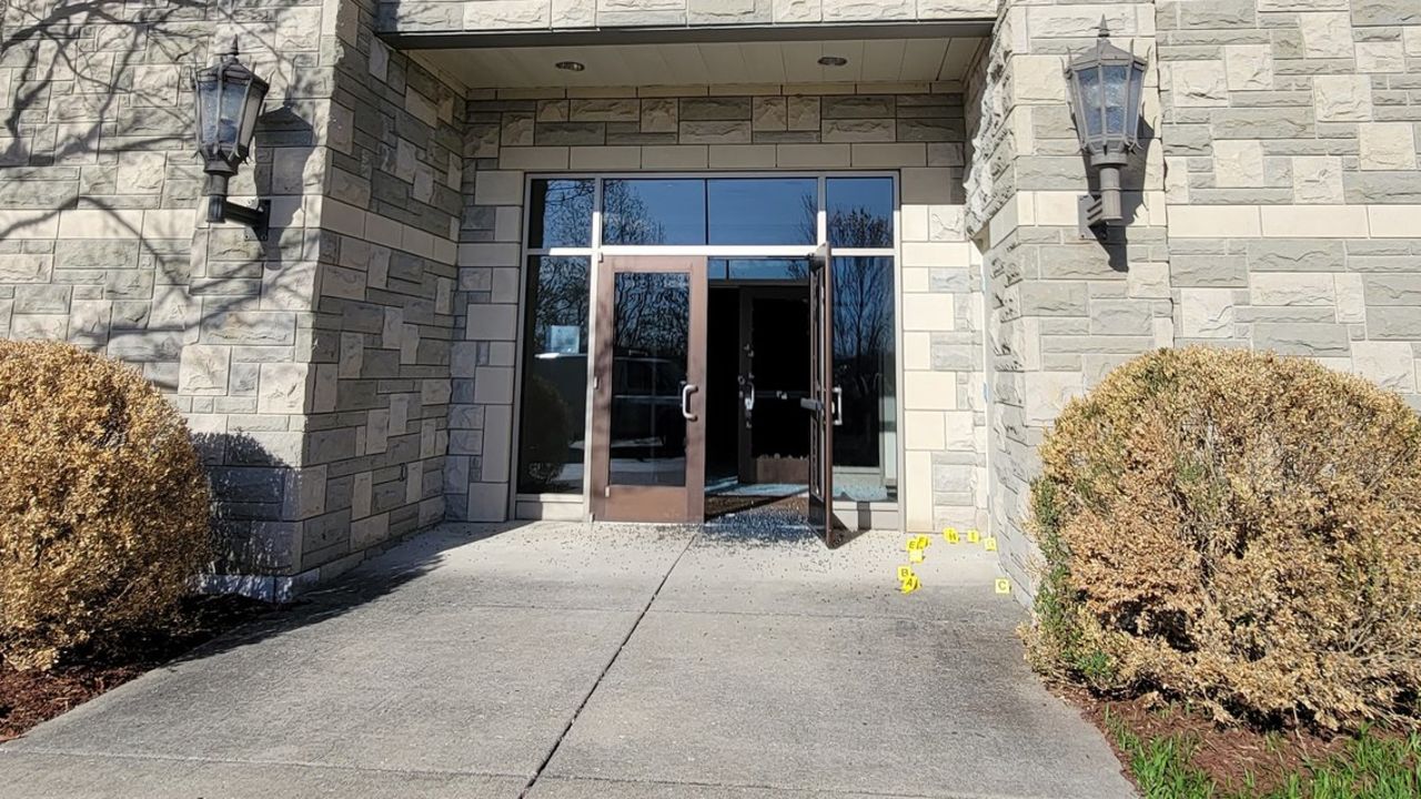 Police say Hale entered the Covenant building after shooting out the glass of these doors.