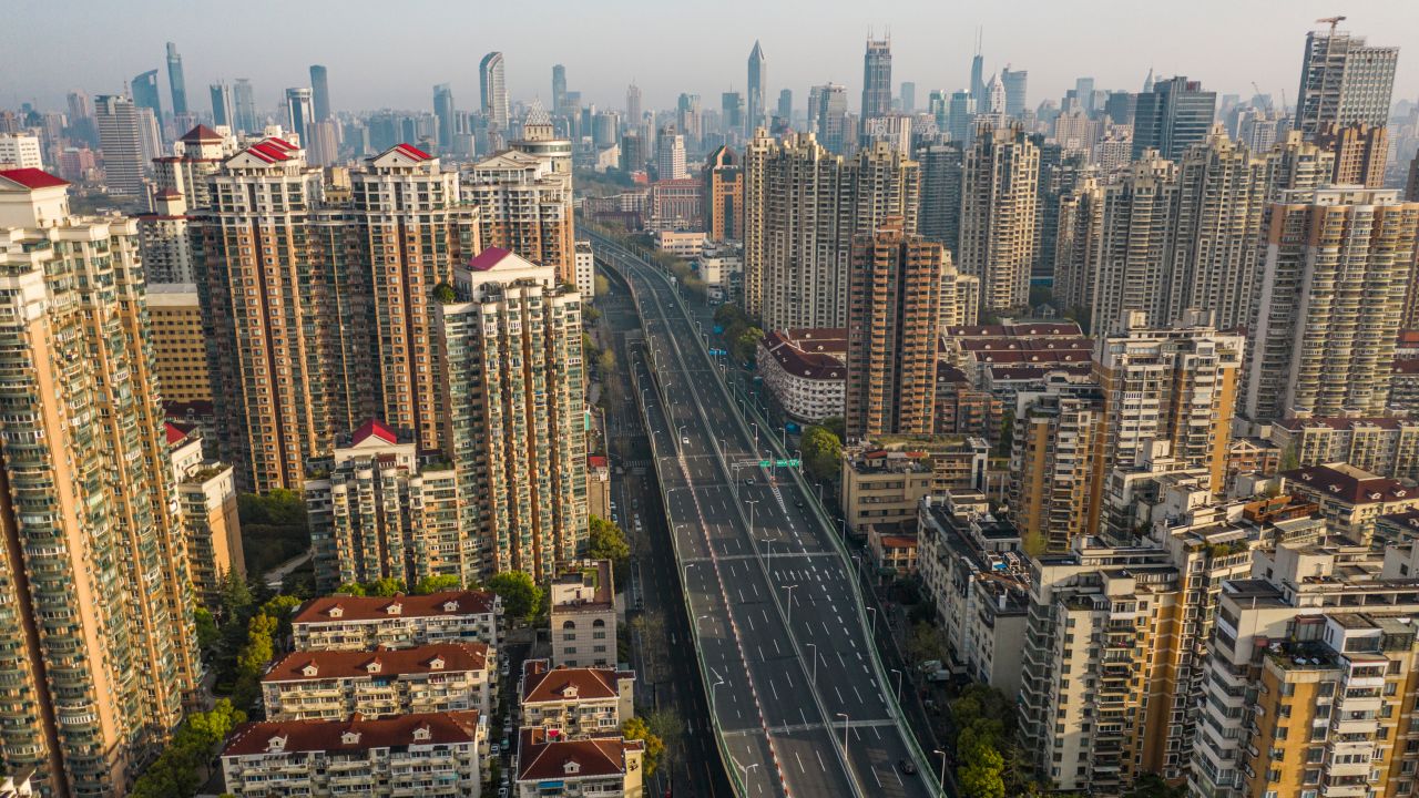 Empty roads in Shanghai during the city's two-month Covid lockdown in 2022. 