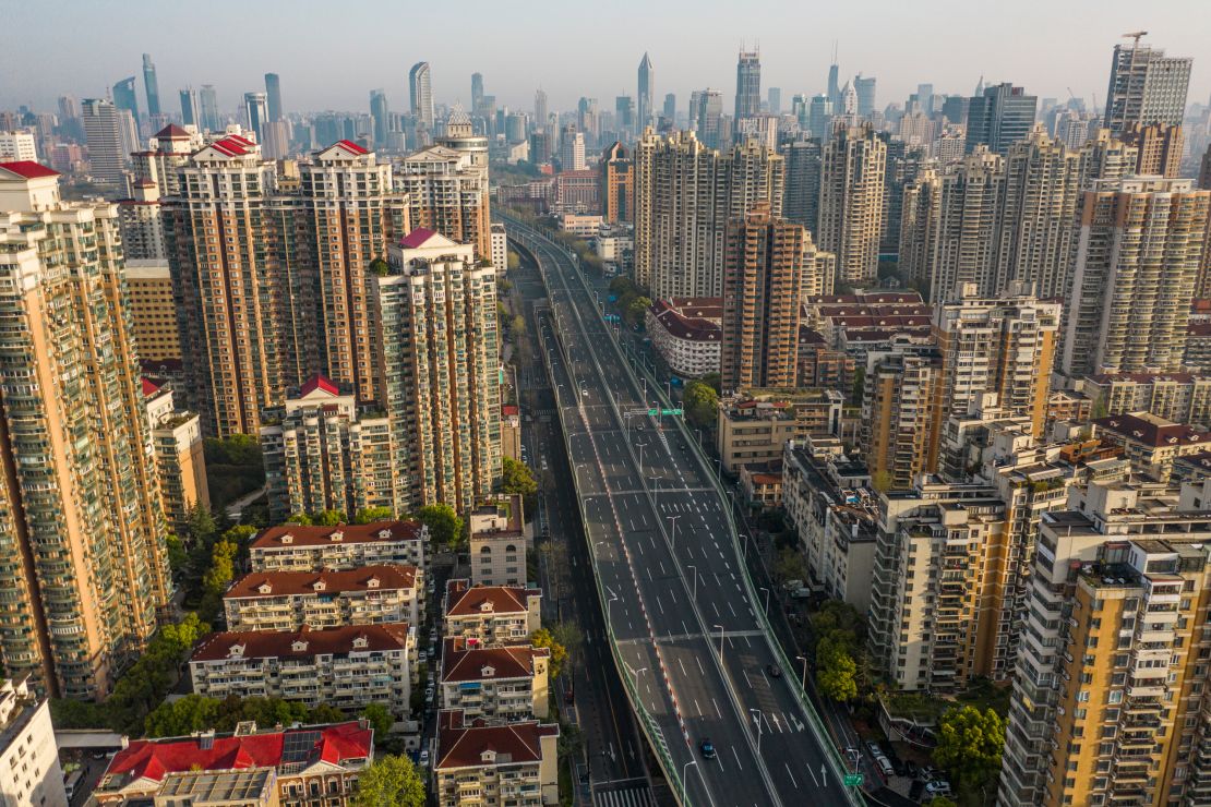 Empty roads in Shanghai during the city's two-month Covid lockdown in 2022. 