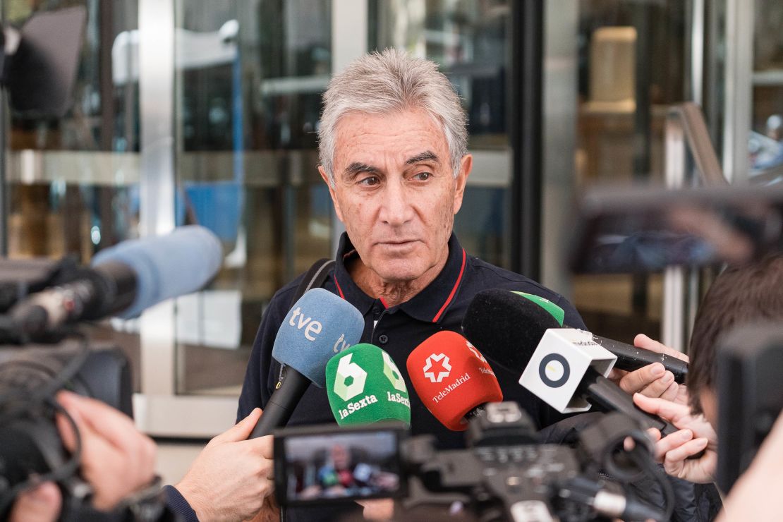 The sporting director of the Peruvian national soccer teams, Juan Carlos Oblita, attends to the media in the vicinity of the NH Collection Eurobuilding, on 28 March, 2023 in Madrid, Spain. 
