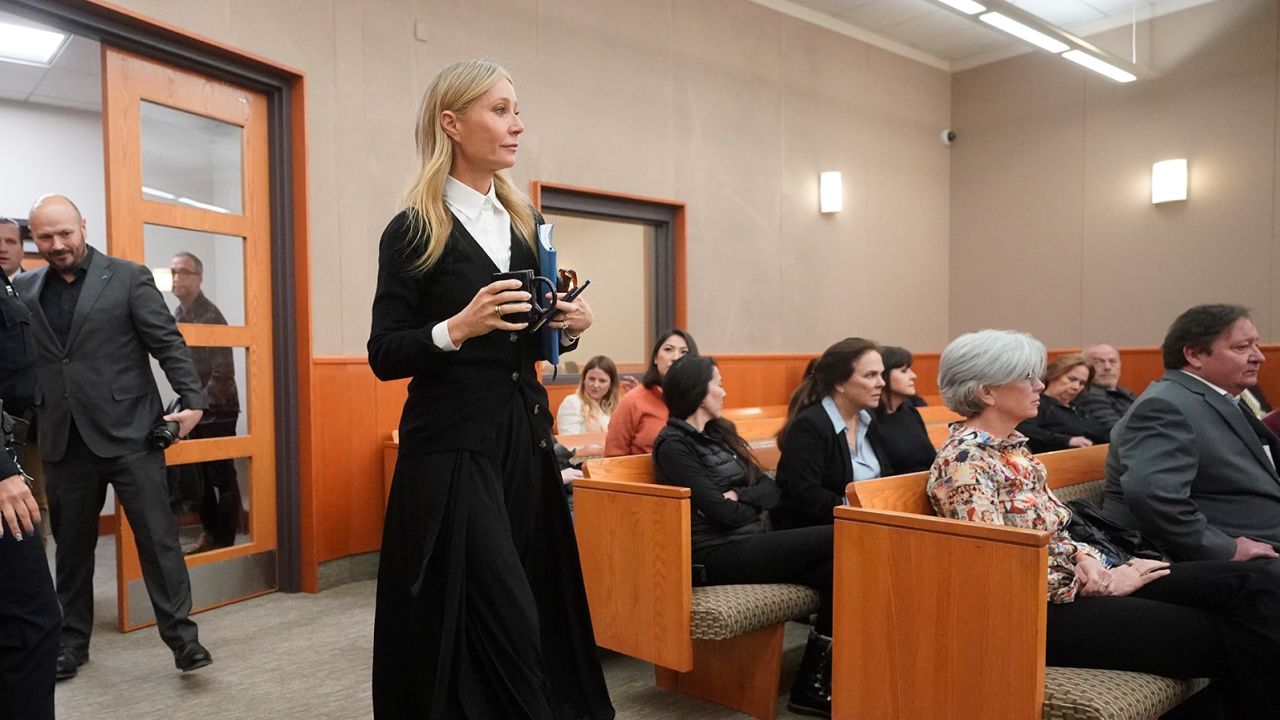Gwyneth Paltrow enters the courtroom during trial proceedings on March 27, 2023, in Park City, Utah.