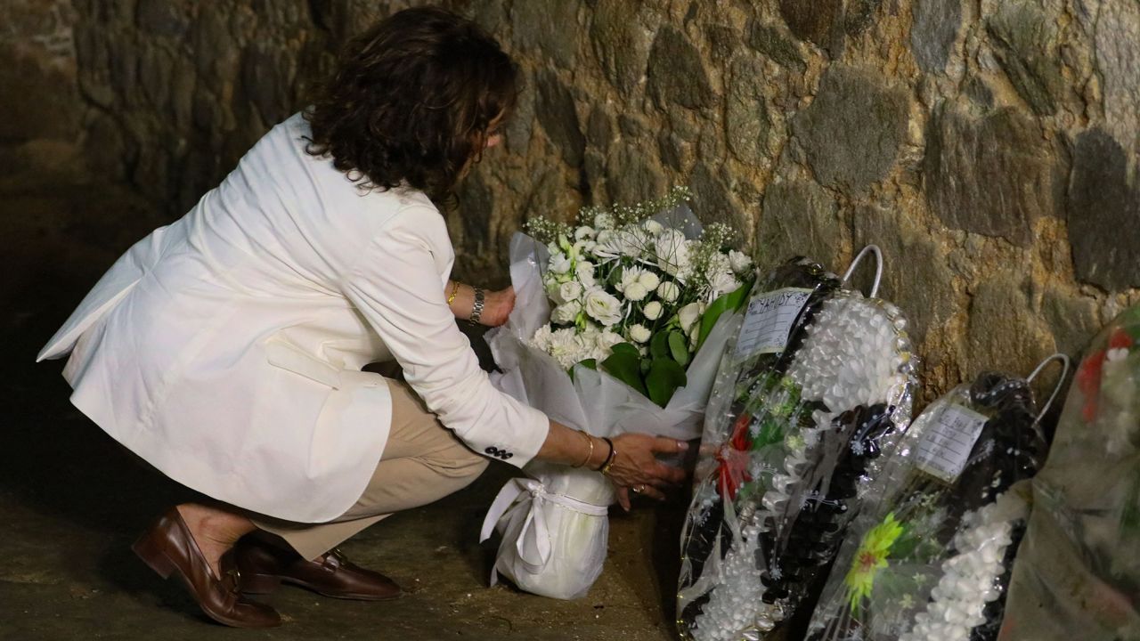 Vice President Kamala Harris lay a wreath in the female dungeon of the Cape Coast Castle, Ghana, on March 28.