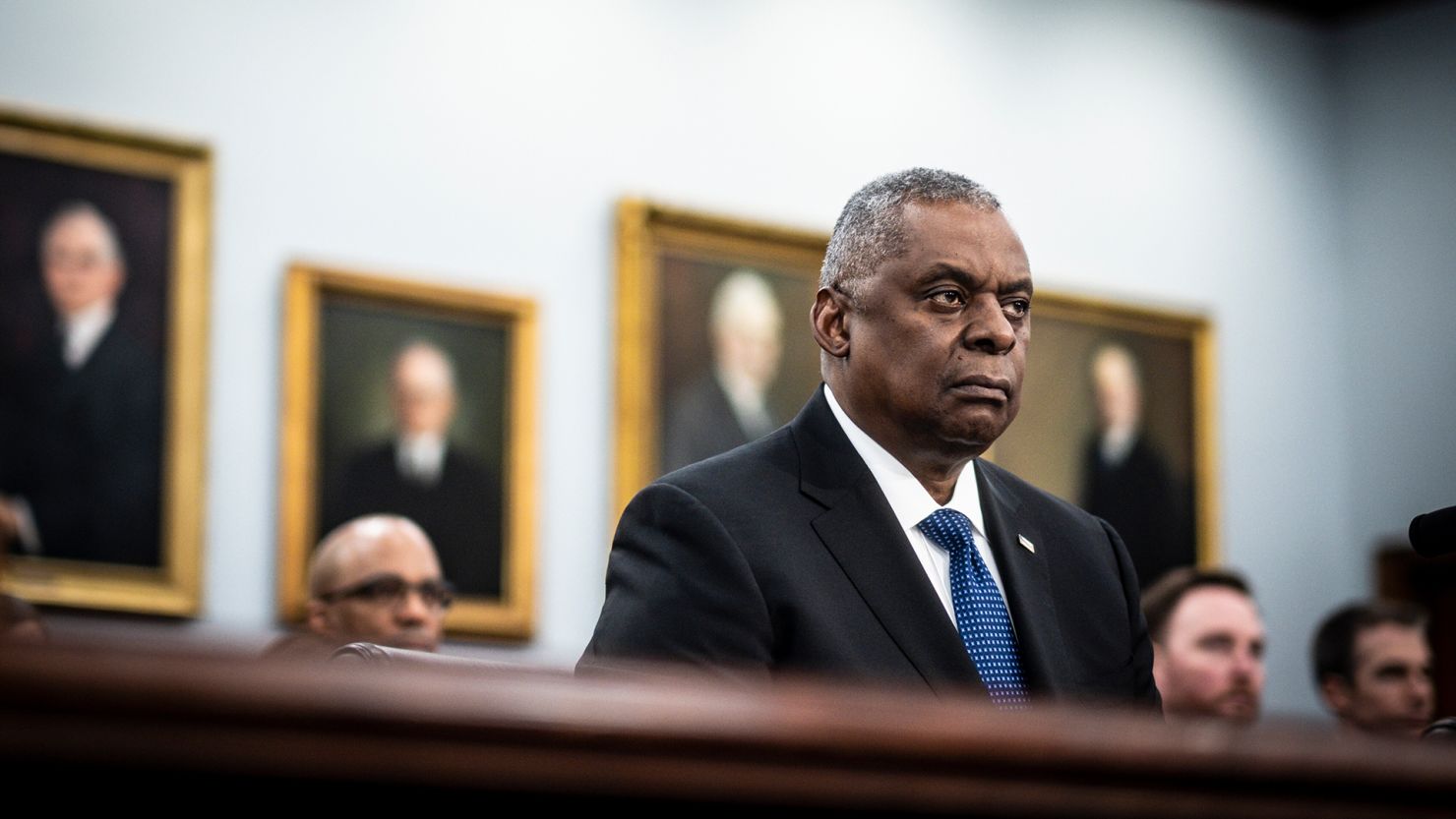 Defense Secretary Lloyd Austin testifies during a House subcommittee hearing on defense appropriations on Capitol Hill in Washington, March 23, 2023.