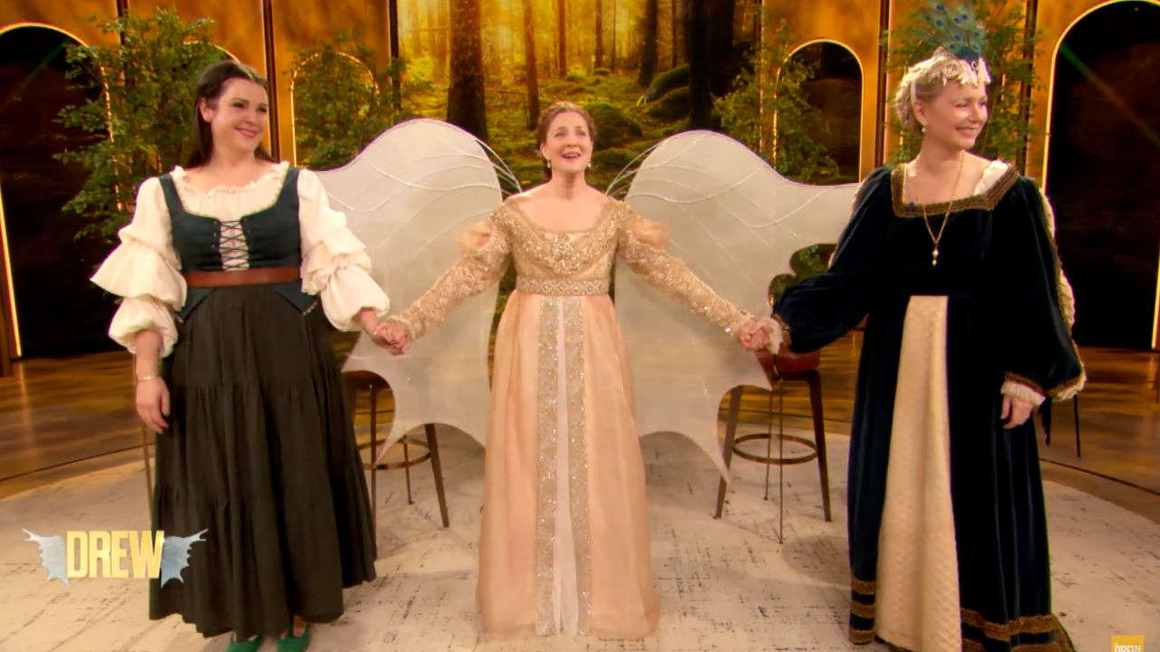 (From left) 'Ever After' stars Melanie Lynskey, Drew Barrymore and Megan Dodds on Tuesday's episode of 'The Drew Barrymore Show.'