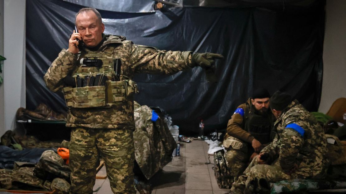 Commander of the Ukrainian army, Colonel General Oleksandr Syrskyi, gives instructions in a shelter in Soledar, the site of heavy battles with the Russian forces, in the Donetsk region, Ukraine on January 8, 2023.