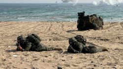 US and South Korean troops carry out Exercise Ssang Yong, a joint military exercise, in Pohang, South Korea, on March 29.