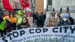 Protesters gather in New York on March 9 to rally against a proposed training facility for Atlanta's police and fire departments.