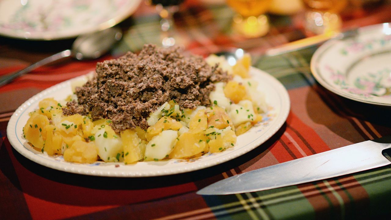 Haggis is traditionally served with turnips.