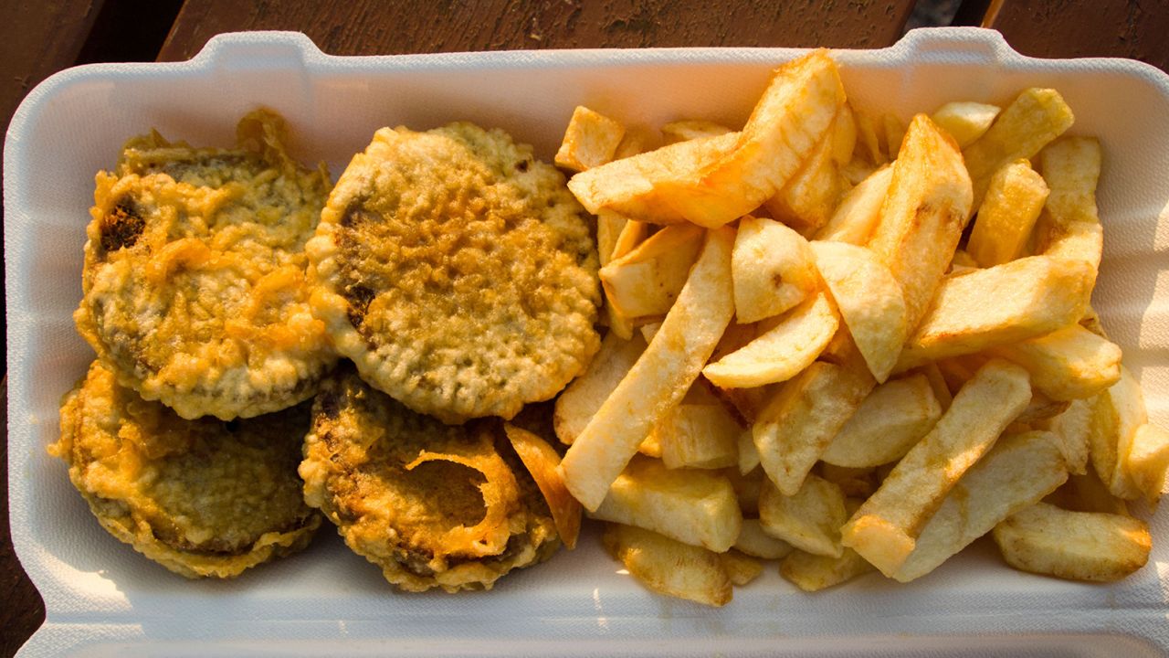 Deep-fried haggis is often a staple of Scottish fish and chip shops. 