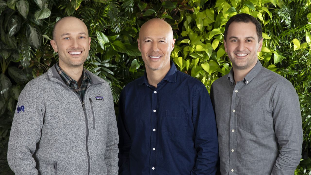 David Risher, Lyft's new CEO, flanked by Lyft's co-founders, Logan Green (left) and John Zimmer (right).
