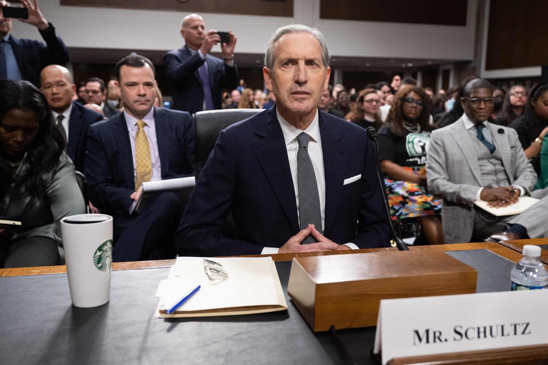 Former Starbucks CEO Howard Schultz arrives to testify about the company's labor and union practices during a Senate Committee on Health, Education, Labor and Pensions hearing on Capitol Hill in Washington, DC, March 29, 2023. 
