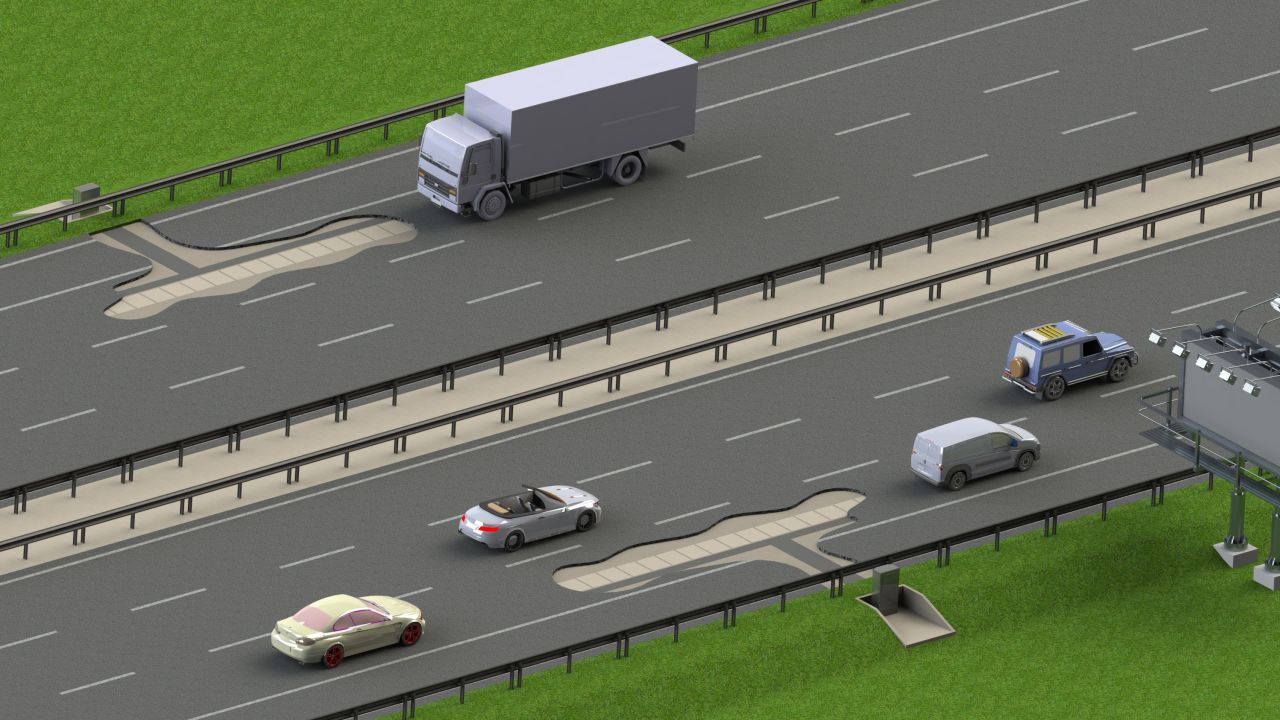 Magment wireless power transfer roads would charge electric cars as they drive, pictured here in a rendering.
