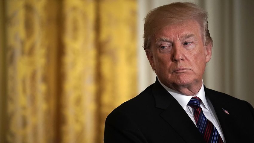 In this April 2018 photo, former President Donald Trump listens during a joint news conference in the East Room of the White House.