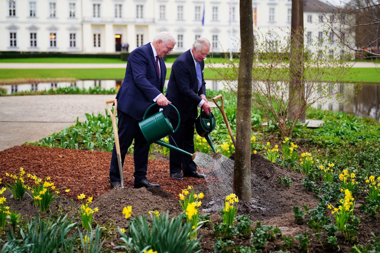 The King and Steinmeier plant a manna ash tree in memory of the King's late mother, Queen Elizabeth II.
