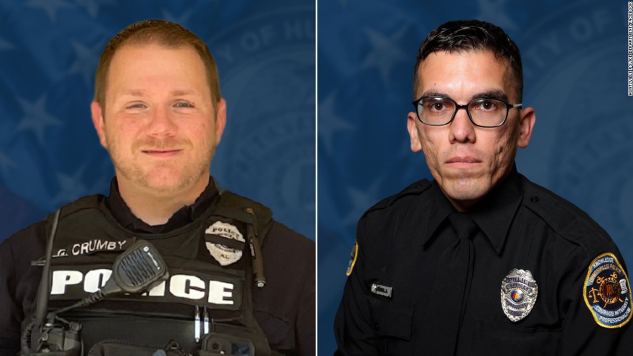From left: Officer Garrett Crumby, 36, and Officer Albert Morin, 34, of the Huntsville Police Department in Alabama.
