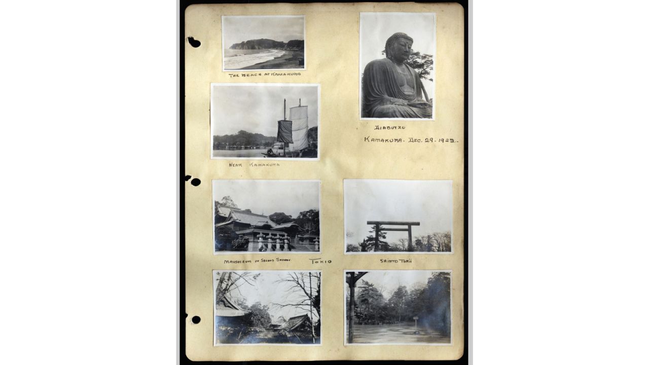 Another page from Eleanor Phelps' scrapbook, featuring photographs she took in Japan.