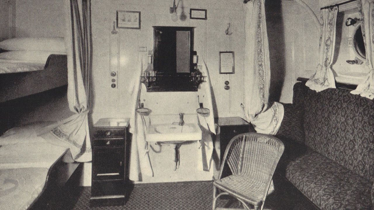 A glimpse inside one of the SS Laconia's passenger cabins. 