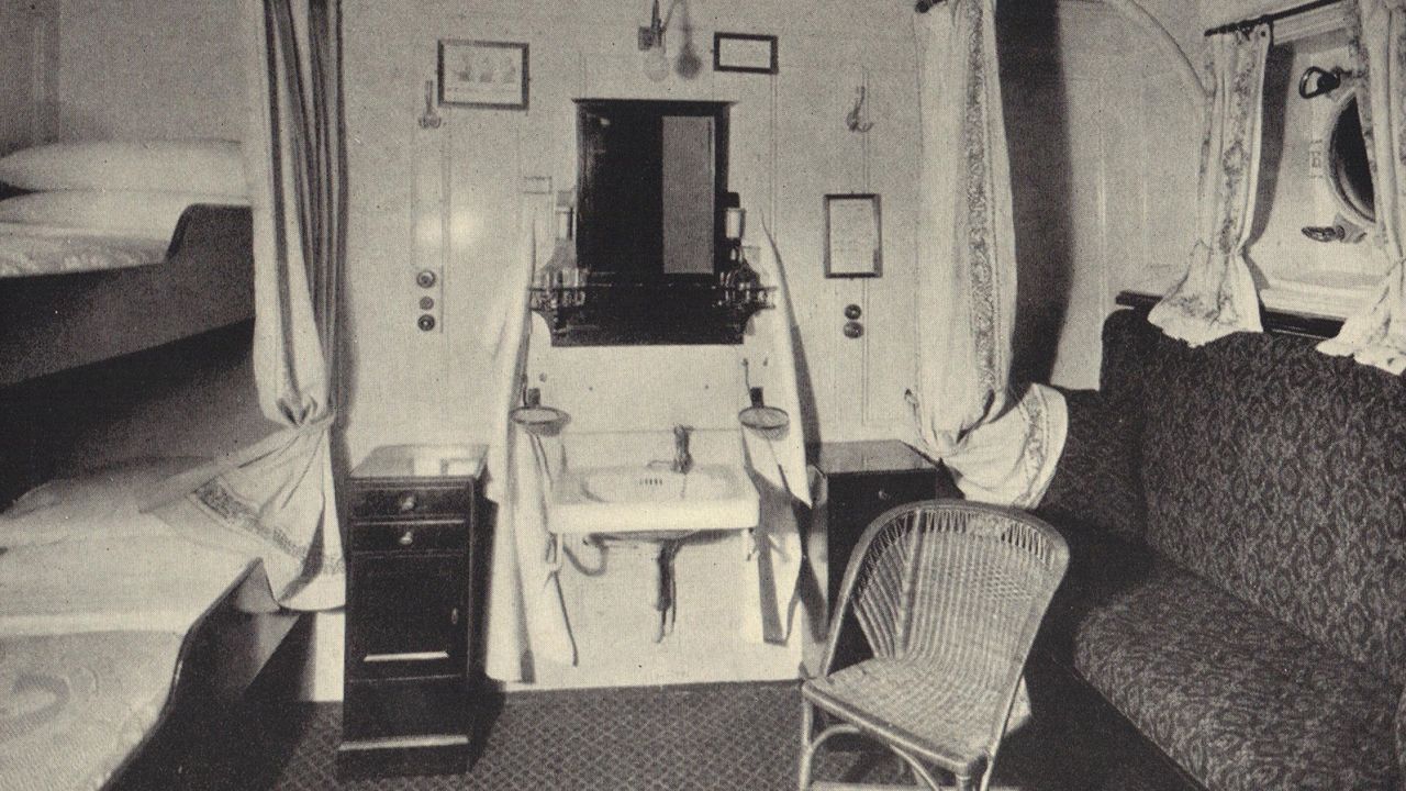 A glimpse inside one of the SS Laconia's passenger cabins.