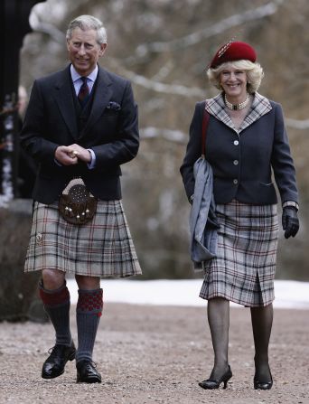 Charles and Camilla arrive at a church in Ballater, Scotland, in 2006. They were celebrating their first wedding anniversary.