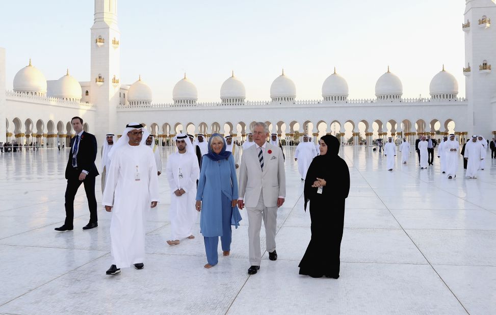 Camilla and Charles visit the Grand Mosque while in Abu Dhabi, United Arab Emirates, in November 2016. They were on a tour of the Middle East.