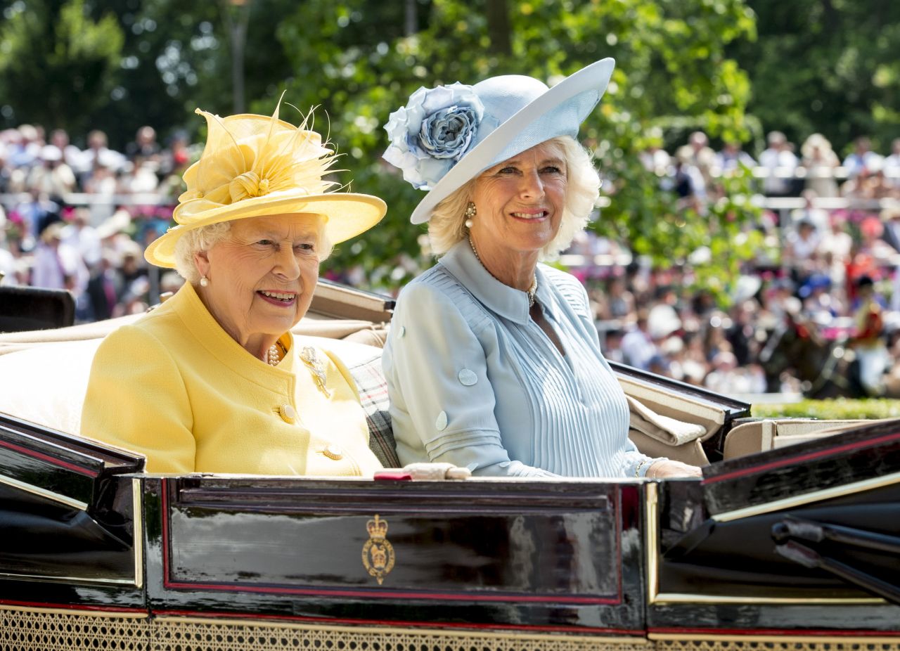 Camilla and Queen Elizabeth II attend the Royal Ascot in Ascot, England, in June 2017.