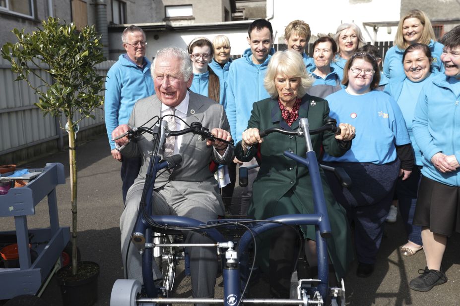Charles and Camilla meet volunteers at the Superstars cafe in Cookstown, Northern Ireland, in March 2022.