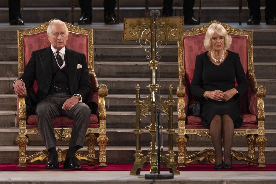 Charles and Camilla take part in an address at London's Westminster Hall after the death of Queen Elizabeth II in September 2022.