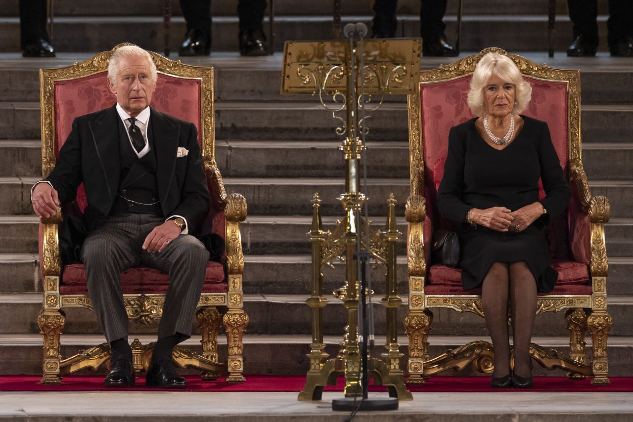 Charles and Camilla take part in an address at London's Westminster Hall after the death of Queen Elizabeth II in September 2022.