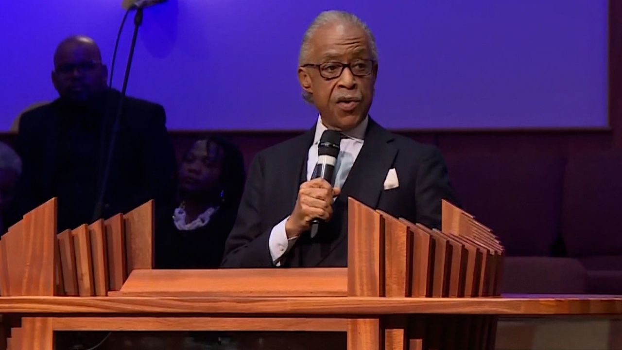 Reverend Al Sharpton speaks at the funeral of Irvo Otieno at a Richmond-area church on March 29.