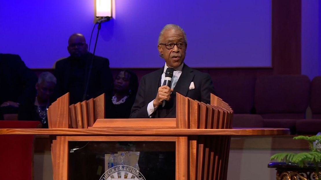 The Rev. Al Sharpton speaks at Irvo Otieno's funeral at a Richmond area church on March 29.