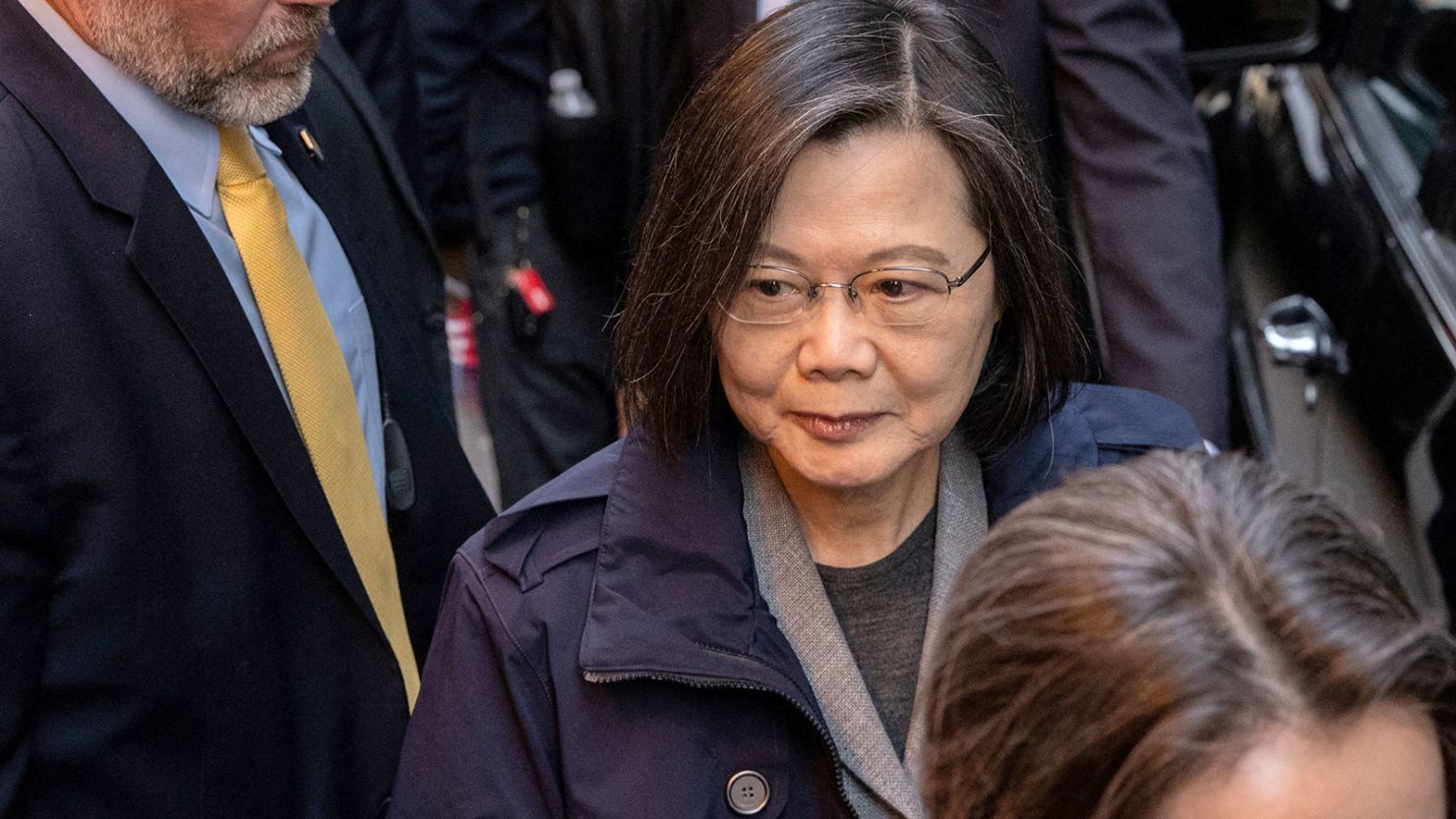 Taiwan's President Tsai Ing-wen leaves the Lotte Hotel in Manhattan in New York City on March 29, 2023.