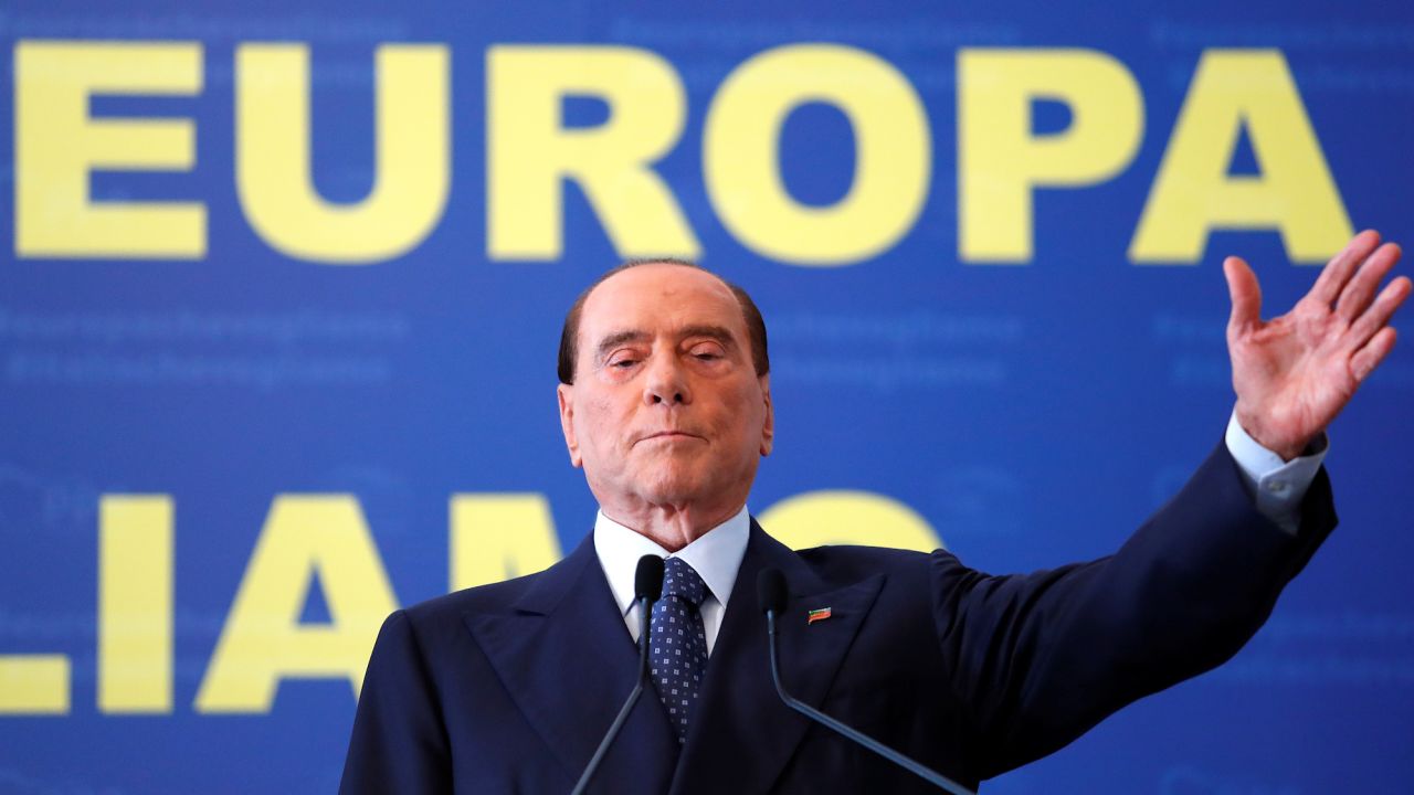 Forza Italia leader Silvio Berlusconi gestures during a political meeting in Fiuggi, Italy, in September 2017.