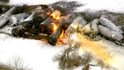 A train carrying an unknown substance derailed early Thursday morning in the city of Raymond, Minnesota forcing residents to evacuate their homes as a precaution.