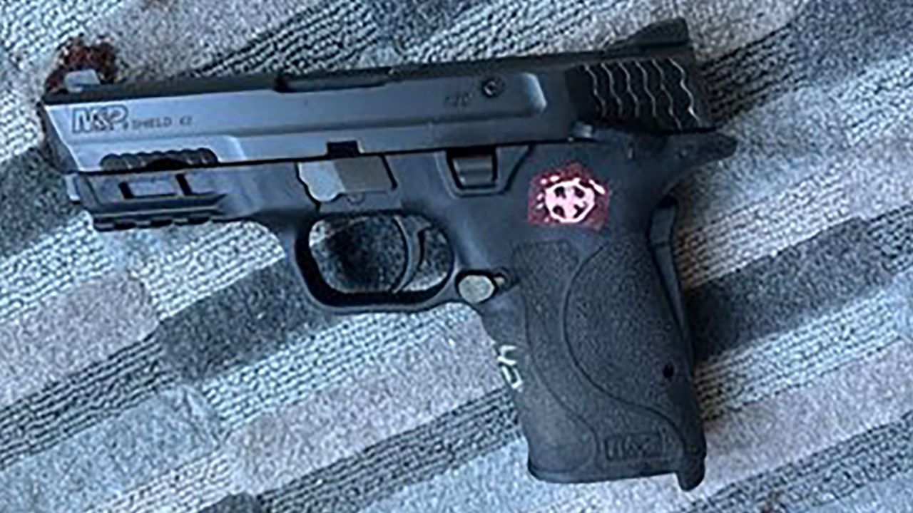 The shooter's 9 mm Smith and Wesson M&P Shield EZ 2.0 handgun
