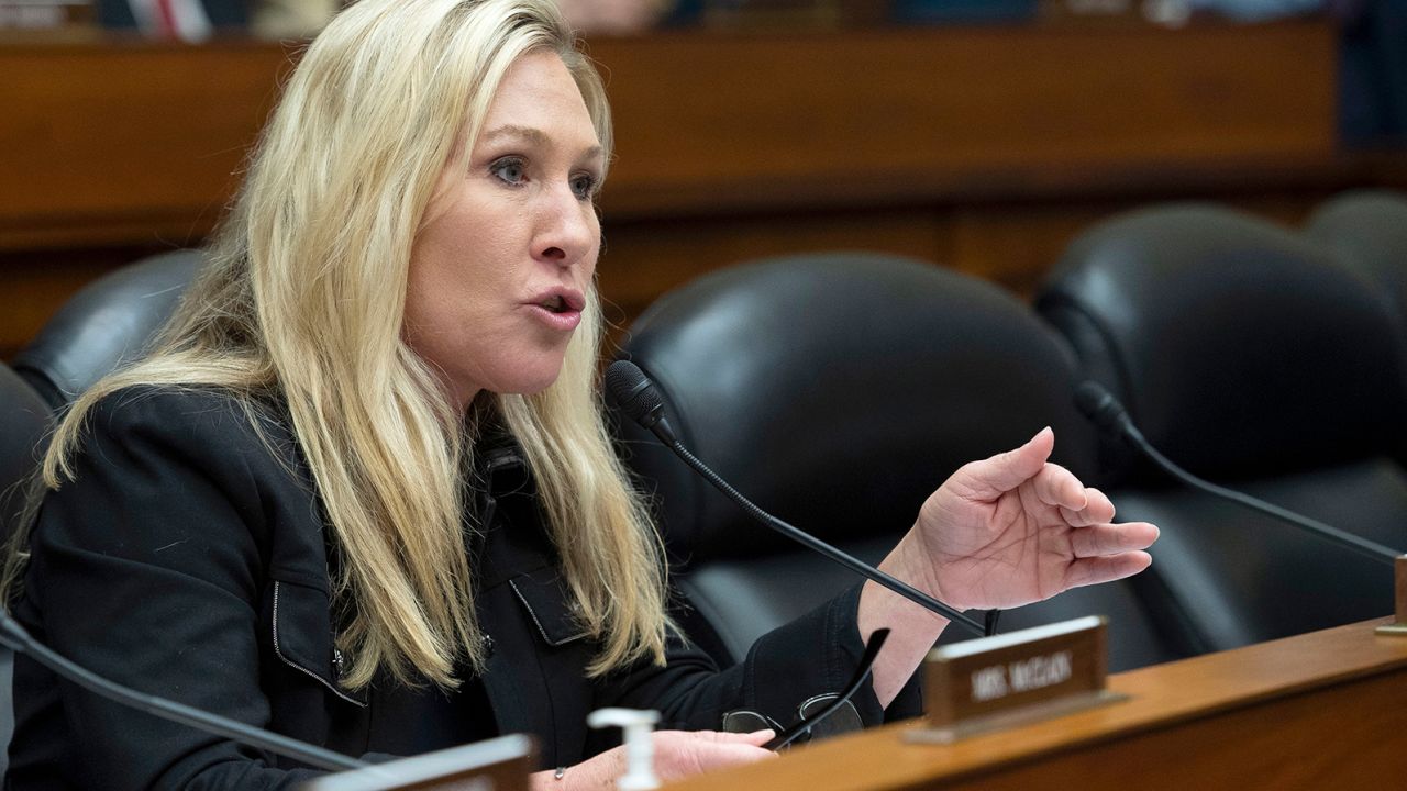 Rep. Marjorie Taylor Greene, questions witnesses during the House Oversight and Accountability Committee's hearing on Wednesday, March 29, 2023.