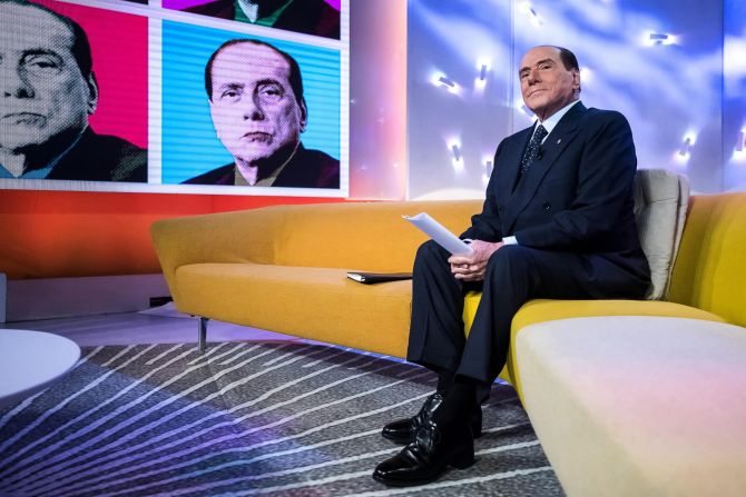 Berlusconi appears on the television program "Tagada" in February 2018.