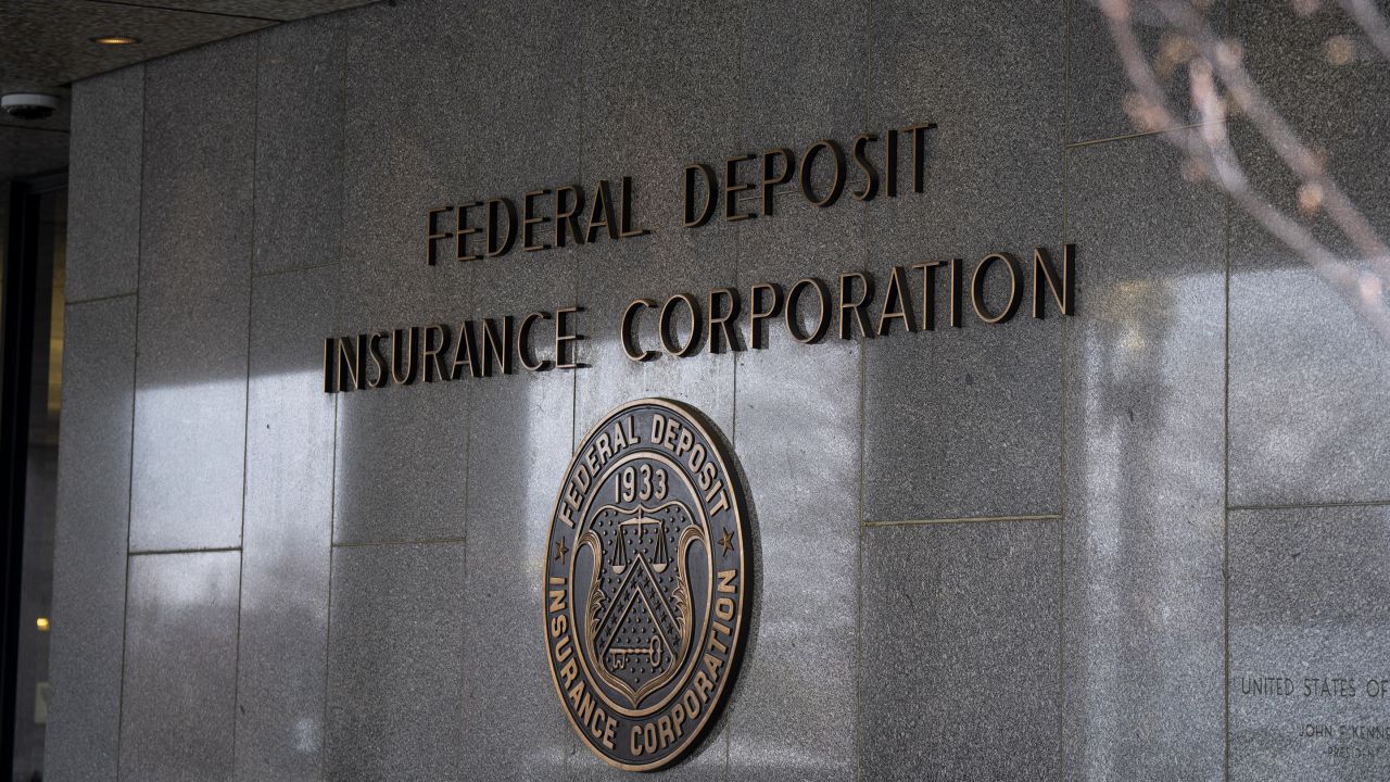 The Federal Deposit Insurance Corp. (FDIC) headquarters in Washington, DC, US, on Monday, March 13, 2023. US authorities took extraordinary measures to shore up confidence in the financial system after the collapse of Silicon Valley Bank, introducing a new backstop for banks that Federal Reserve officials said was big enough to protect the entire nation's deposits.