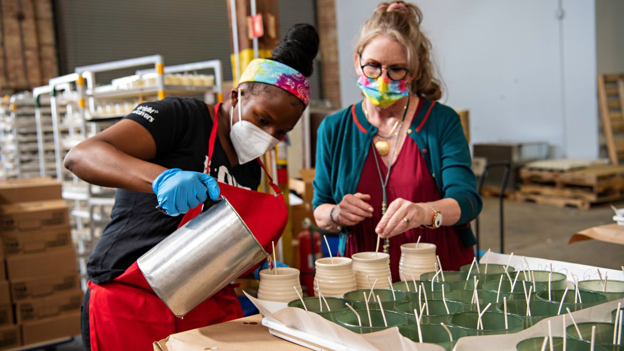 Melissa Gilbert works with Bright Endeavors, who make the candles sold on Modern Prairie. 