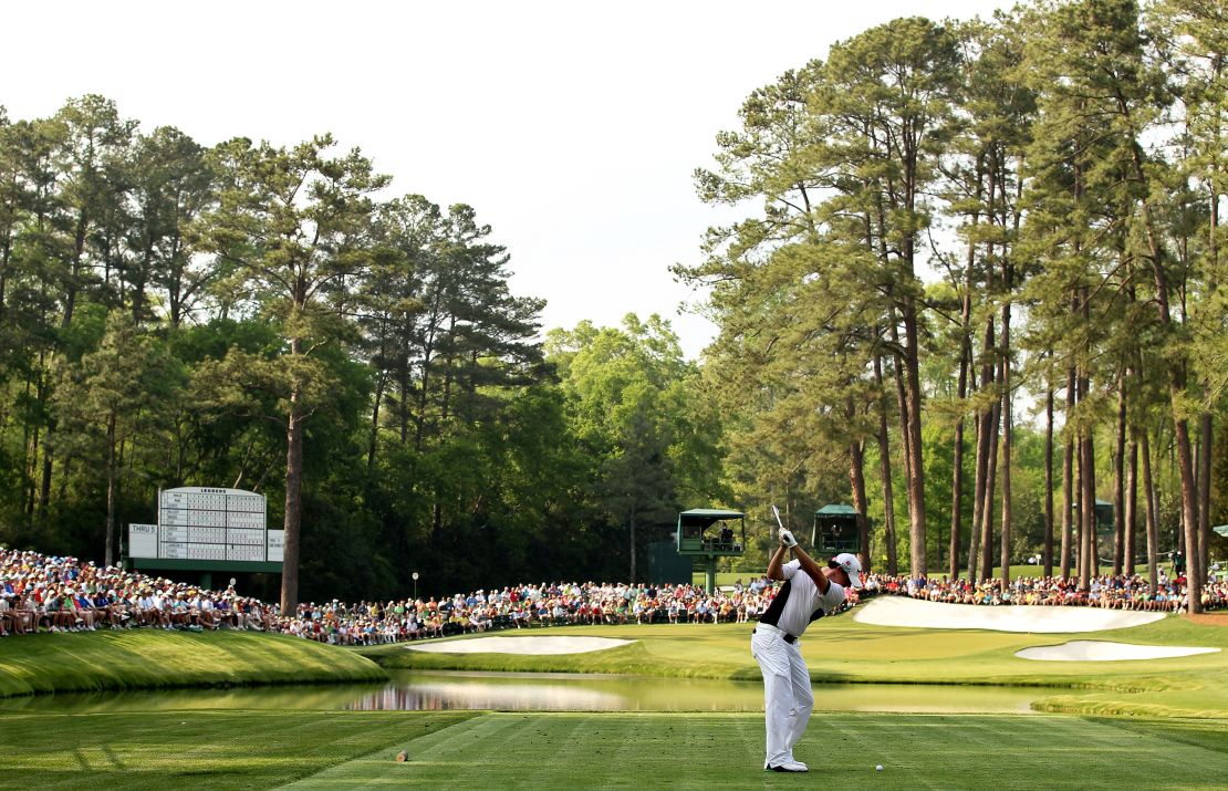 McIlroy tees off from the 16th tee in his second round.