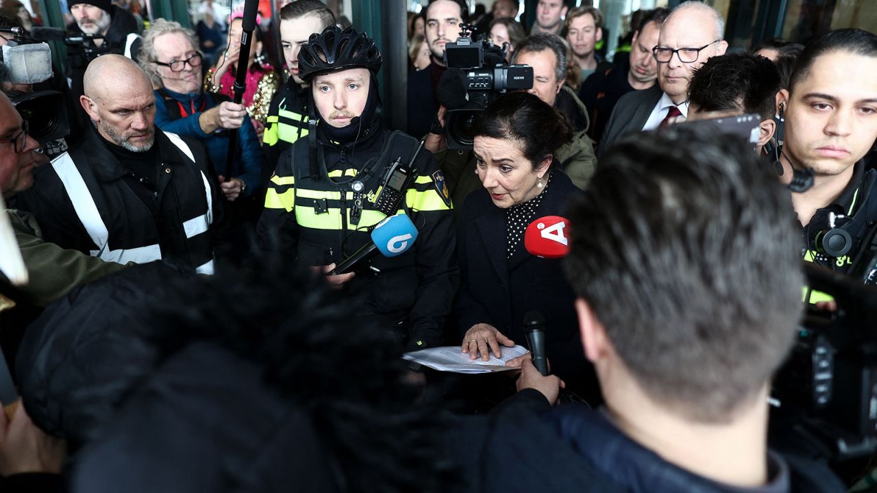 Amsterdam Mayor Femke Halsema speaks to protesters during a demonstration of sex workers in Amsterdam on March 30.