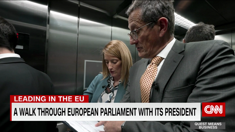 Roberta Metsola gives Richard Quest a tour of the European Parliament | CNN Business