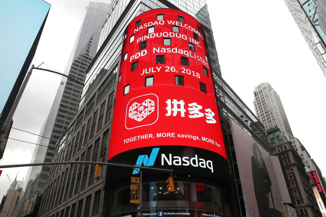 Pinduoduo's parent company PDD is listed on the Nasdaq in New York.