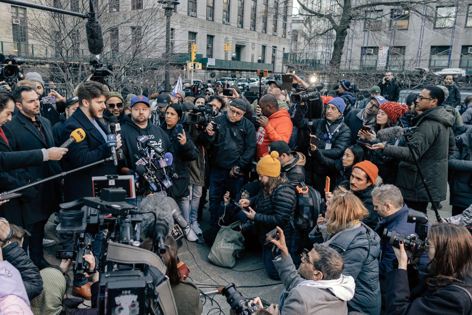 Gavin Wax, president of the New York Young Republican Club, speaks to members of the media on March 20, a couple of days after Trump said he expected to be arrested. "We are here to show that there is support for President Trump in the bluest area in the country, here in Manhattan," Wax said, <a href="https://www.politico.com/news/2023/03/20/pro-trump-protest-turnout-arrest-design-00088015" target="_blank" target="_blank">according to Politico</a>.