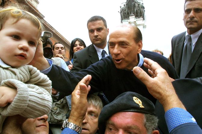 Berlusconi ran for prime minister in 1996 but lost to Romano Prodi. He ran again in 2001 and was elected. Here, he campaigns in Tatanto, Italy, in May 2001.
