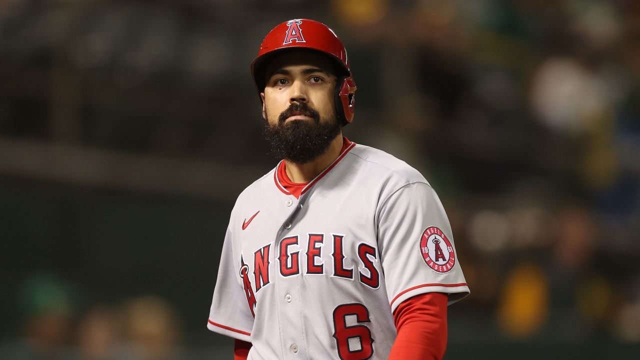OAKLAND, CALIFORNIA - OCTOBER 04: Anthony Rendon #6 of the Los Angeles Angels looks on during the game against the Oakland Athletics at RingCentral Coliseum on October 04, 2022 in Oakland, California. (Photo by Lachlan Cunningham/Getty Images)